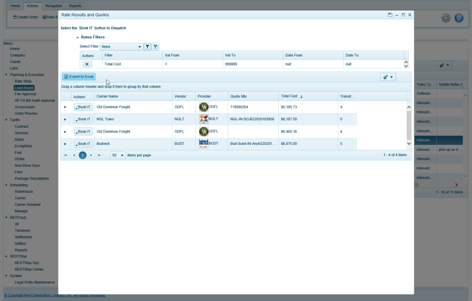 screenshot of Dynamics TMS